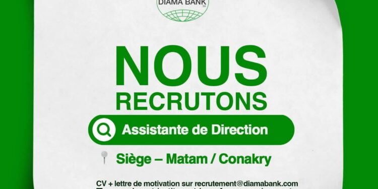 Offre d’emploi : DIAMA BANK SA, recrute une Assistante de Direction